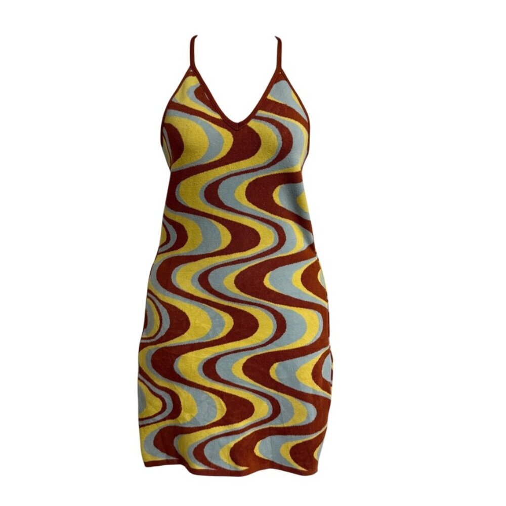 Debut‎ Austin Powers Go Go Body Con Halter Dress SZ S/M Groovy Stretchy